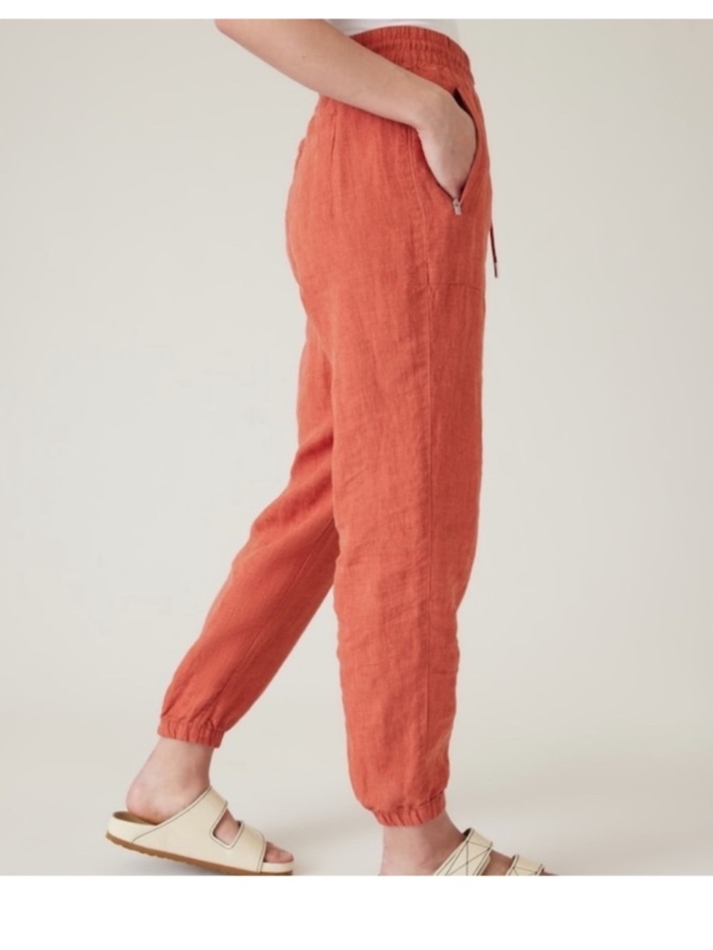 Athleta Retreat Linen Jogger Persimmon Rust Orange Size 16 Style# 531704